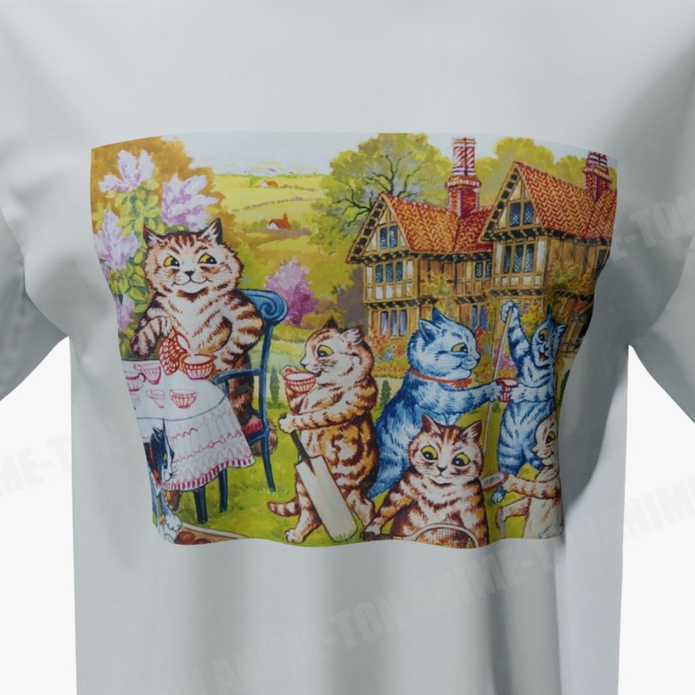 Louis Wain - Cat Art - A Summer Tea Party - Tshirt - Cotton